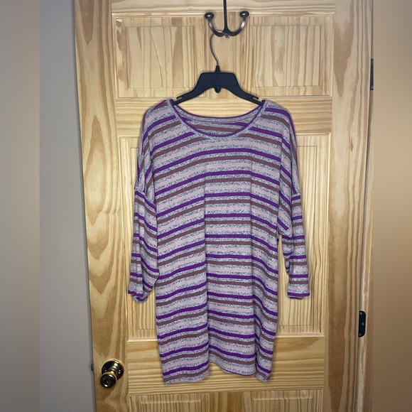 TORRID SUPER SOFT PLUSH TOP STRIPES GRAY PURPLE PINK BROWN - Picture 1 of 4